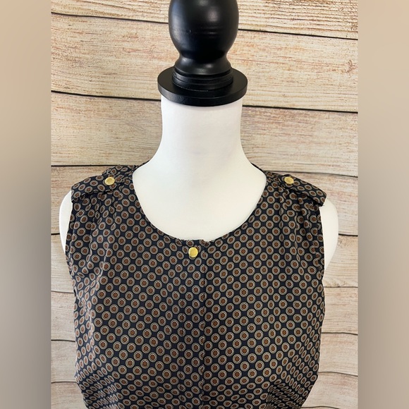 Michael Kors womens blouse with gold button accents navy and brown  size 10 - Picture 2 of 7